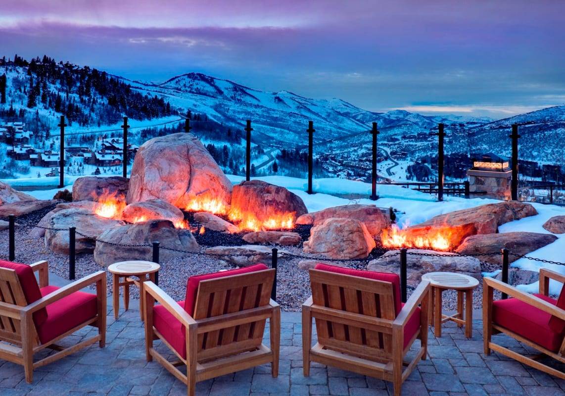 Chairs and firepit overlooking mountains