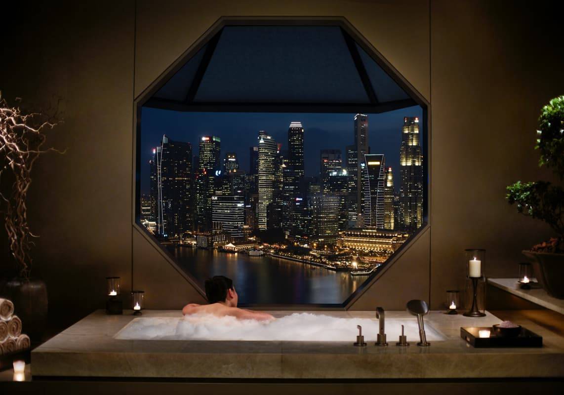 Bubble bath overlooking city