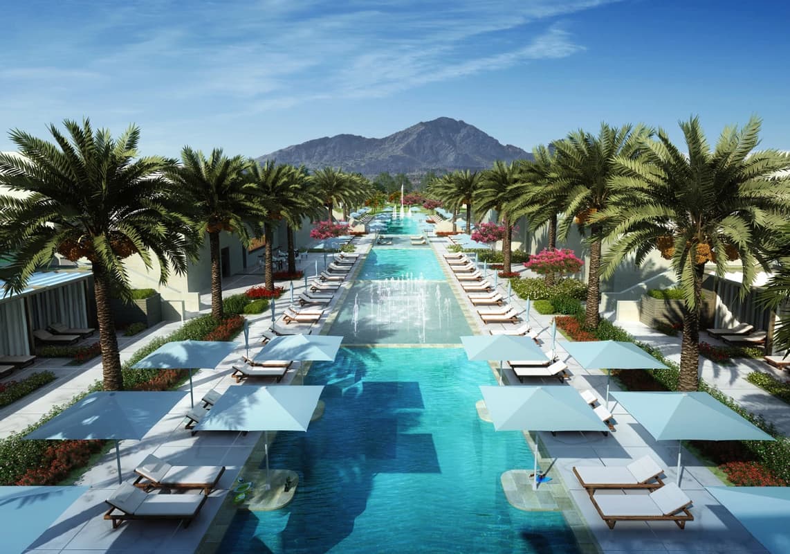 Palm tree lined pool