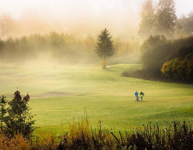 Golfers on a luxury golf course