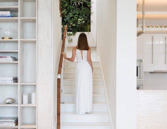 Residence owner walking up steps